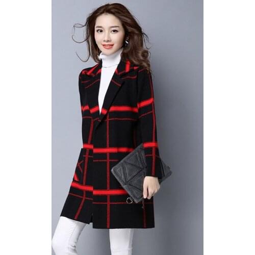 2021 Spring Autumn Fashion Loose Women Plaid Sweater Cardigan Jacket Plus Size Pocket Sweater Coat Casual All-match Ladies Tops