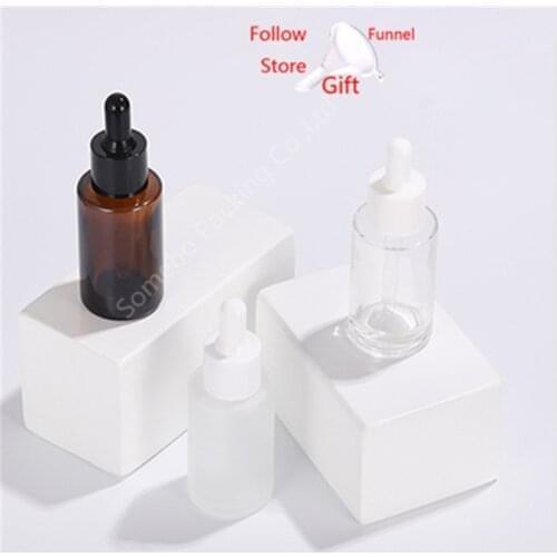 240pcs 20ml 30ml Flat Shoulder Frosted Clear Amber Glass Essential Oil Serum Bottle With Glass Dropper for cosmetics essence