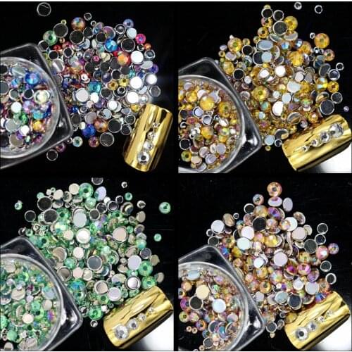 1pack Multi-size 500pcs Colour Crystal Nail Gems Rhinestones 3D Shiny Flat Back Glass Stones AB Glitter DIY Nail Art Decorations