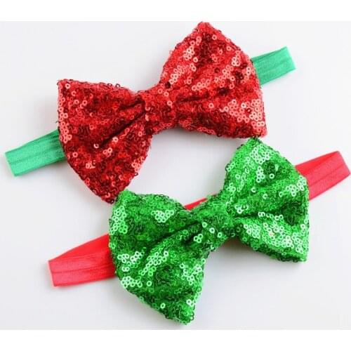 5pcs/lot New Design 22 Colors 11CM Girls Big Bow Headband Christmas Style Shiny Christmas Headwear FDA108