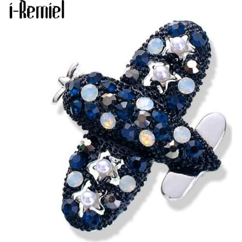 Cute Aircraft Brooches for Women Pearl Crystal Rhinestone Dress Suit Collar Pin Korean Fashion Clothing Accessories Space Gifts