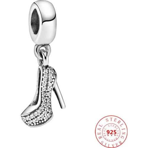 925 Sterling Silver Pavé Stiletto Shoe Dangle Charm Beads Fit Original Pandora Bracelets DIY Pendant Women Fashion Jewelry Gifts
