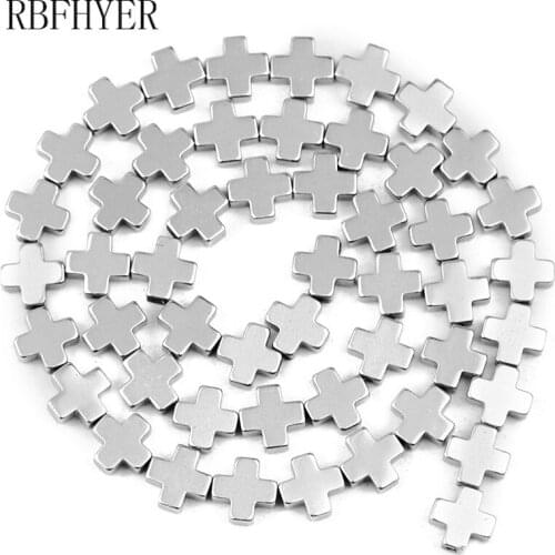 RBFHYER Hematite Natural Stone Silvers Cross 6/8/10mm Spacers Loose Beads For Handmade bracelet Pendants Making Diy Jewelry