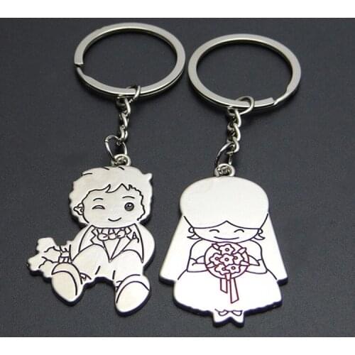 100pairs Zinc Alloy Bride and Groom Key Chains Couple Key Rings Customized Wedding Gift WB42