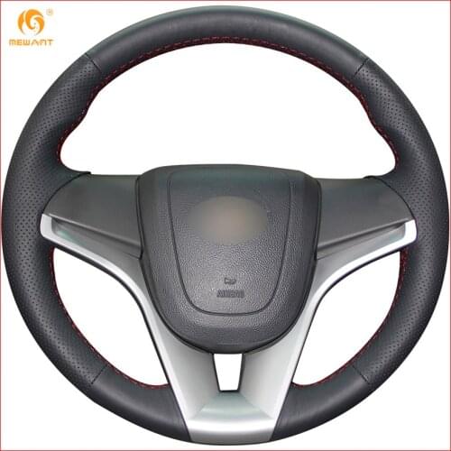 MEWANT Hand-Stitched Black Leather Steering Wheel Cover for Chevrolet Cruze 2009-2014 Chevrolet Aveo 2011-2014 Holden Cruze 2010