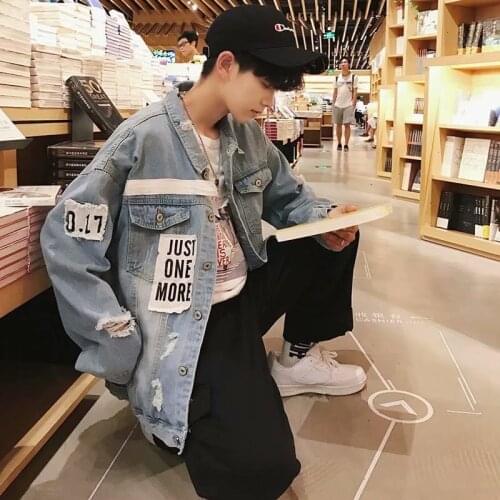 Hot 2020 Fashion Hip hop students cowboy loose Mens denim jacket handsome jacket student casual spring and autumn clothes