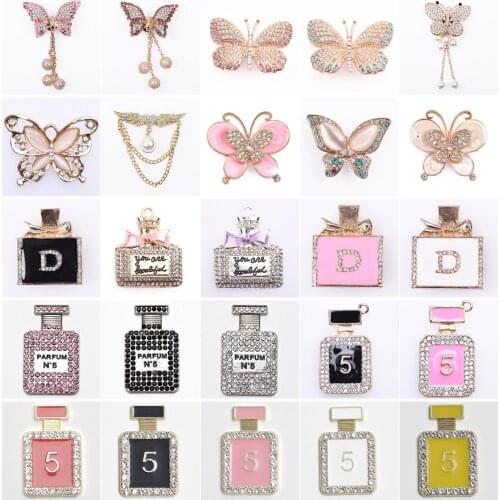 Metal Rhinestone Perfume Bottle No. 5 Croc Shoes Charms Bling Queen Butterfly Shoe Decoration Girls Shinny Croc Accessories
