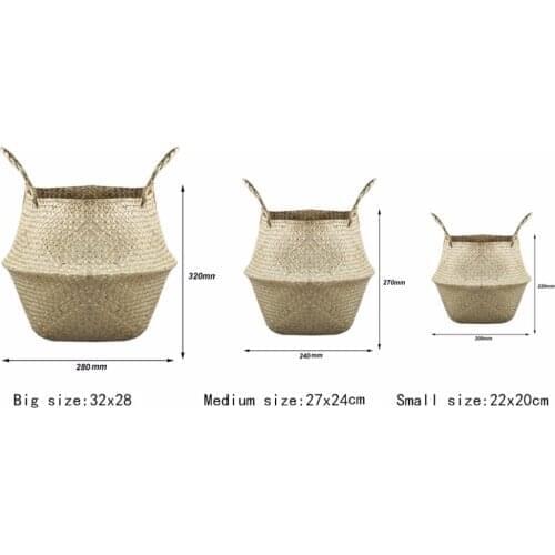 Seagrass Woven Storage basket Toy Flower Pot Plant Basket With Handle Storage Bellied Basket