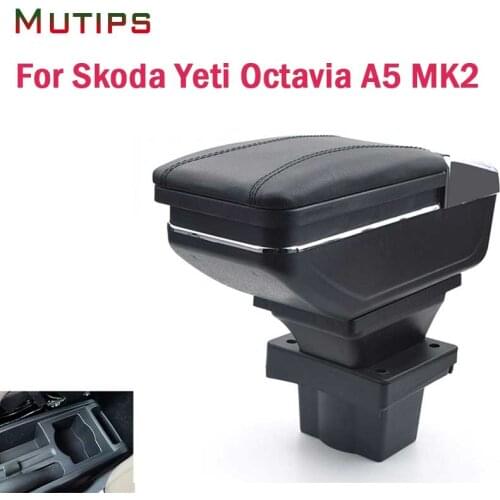 Mutips for Skoda Yeti Octavia A5 MK2 armrest box leather arm rest rotatable interior part accessories car-styling 2005-2012 auto