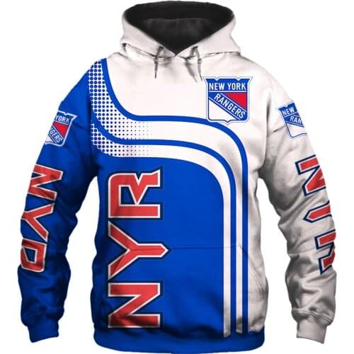 New York mens fashion 3D Hoodie White blue stitching color cup printing Rangers Cool outdoor sweatshirt
