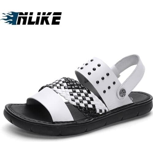 Men Sandals Genuine Leather Summer Sandals Men Breathable Flat Sandals Men Shoes