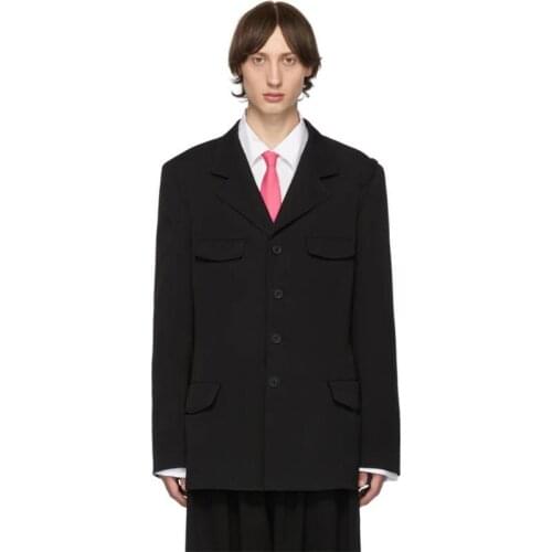 Mens casual suit strap jacket military uniform worsted British suit loose large coat trendy man