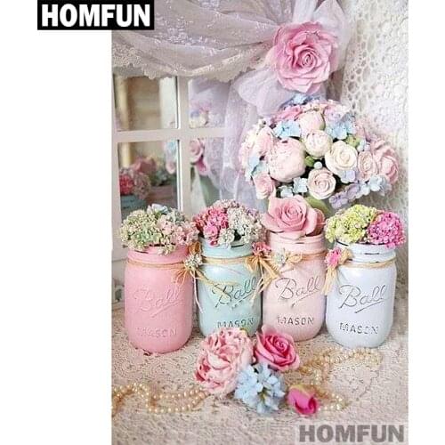 HOMFUN Full Square/Round Drill 5D DIY Diamond Painting "Jar & Flowers" Embroidery Cross Stitch 5D Home Decor Gift A01394