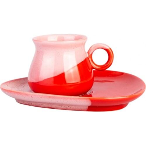 Karaca Emma 2 Person Coffee Cup Set 90cc Turkish Coffee Espresso 2 Cups + 2 Saucers Made in Turkey %100 Original