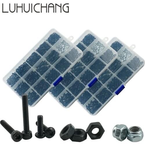 918pcs M2 M3 Hex Socket Screw Set Carbon Steel Flat Round Cap Head Screws Bolts and Nuts Assortment Kit with Storage Box