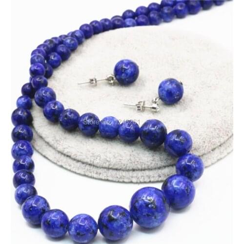 6-14mm Hot Sale Natural Ornaments Blue Epidote Beads Lucky Stones Tower Necklace Chain Earrings Sets Women Gifts Jewelry Making
