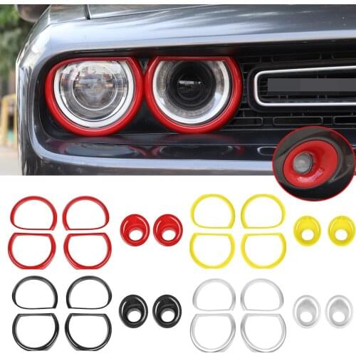 6PCS ABS Exterior Front Headlight & Fog Light Lamp Cover Trim Fit for Dodge Challenger 2015+ Car Accessories