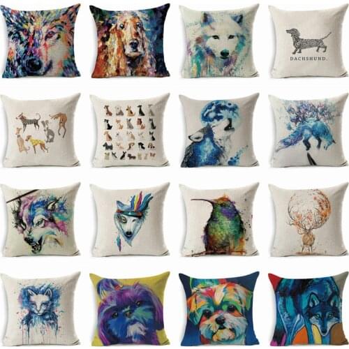 Watercolour animal Cotton Linen Pillow Case Throw Pillowcase Cotton Linen Printed Pillow Covers Office Home Textile