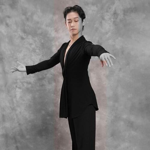 2021 New UA169 Waist Band Design Male Latin Dance Tops Long Sleeve Performance Costume Latin Ballroom Dress Latino Dancewear