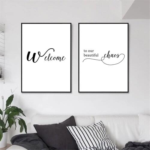 Welcome To Our Beautiful Chaos Art Poster Family Sign Canvas Print Painting Black White Quotes Wall Pictures Living Room Decor