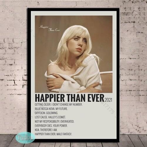 Happier Than Ever Poster Hot Album Cover Pop Music Star Singer Bad Guys HD Wall Art Canvas Prints Painting Home Decor