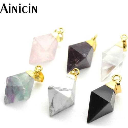 1pc Natural Semi-precious Stone Rhombus Octahedron Shape Pendants Many Colors Jewelry Findings