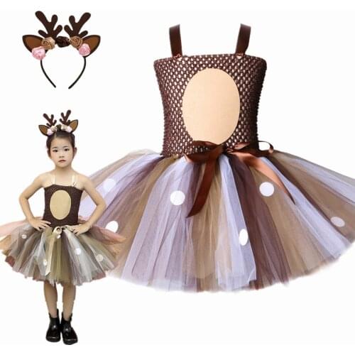 Christmas Halloween Cosplay Costume for Kids Deer tutu Dress Happy Purim Baby Girls Birthday Party Dresses Childrens Clothing