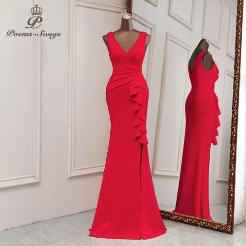 Sexy prom dresses 2021 Mermaid Evening dresses vestidos de promocion red bridesmaid dresses wedding ceremony dresses