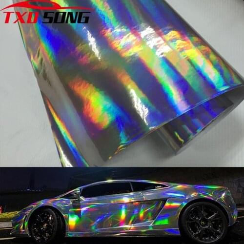 30*100cm Silver Laser Chrome Plating Vinyl Holographic Auto Car Wrap Film Rainbow Car Body Decoration Chrome Sticker Sheet Decal
