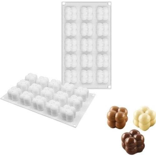 DIY 15 Holes Rubiks Cube Silicone Mousse Mold Cake Mould Cupcake Jelly Cookie Mini Muffin Soap Maker French Baking Tools