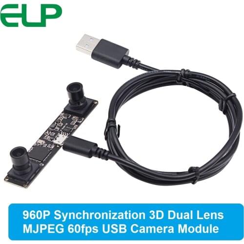 Synchronous Camera module HD MJPEG 60fps 1.3MP UVC webcam Dual lens Stereo usb camera module board for Android Windows Linux