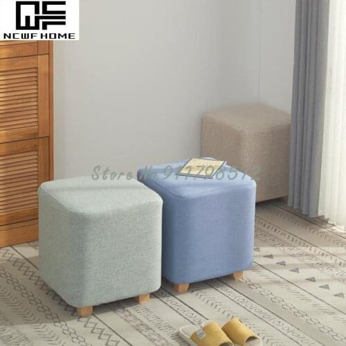 Nordic Creative Square Stool Solid Wood Fitting Room Shoe Changing Stool Fabric Sofa Stool Home Fashion Dressing Stool Foot Stoo