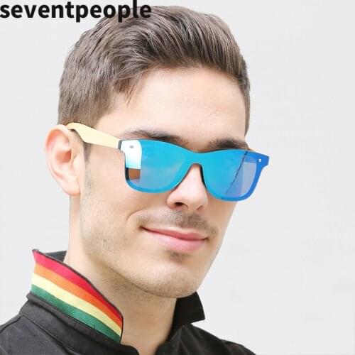 Natural Bamboo Sunglasses Men Fashion Square Polarized Sun Glasses Boys 2020 Dazzle Color Mirror Lens Rimless Shades Handmade