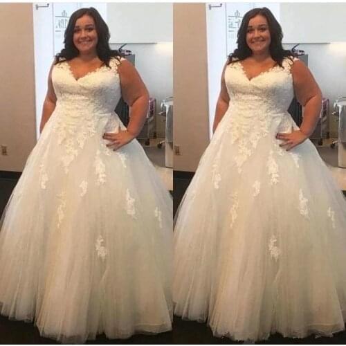 Ivory Lace Wedding Dresses A Line Plus Size Sleeveless Bridal Gowns Floor Length New Marriage Dress Lady Wedding