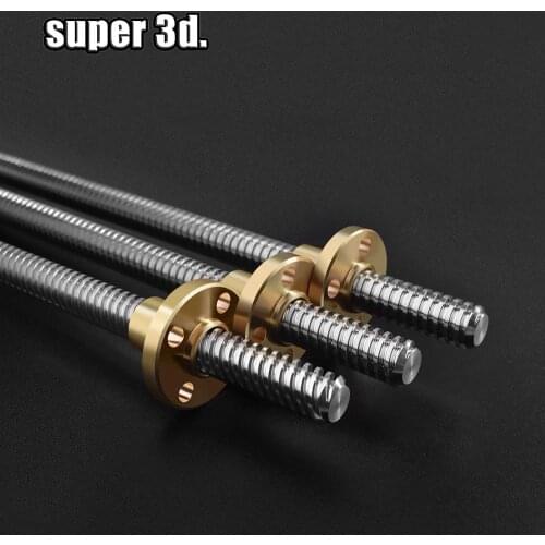 T8 Lead Screw Rod OD 8mm Pitch 2mm Lead 2mm Length 150mm-750mm Threaded Rods with Brass Nut for Reprap 3D Printer