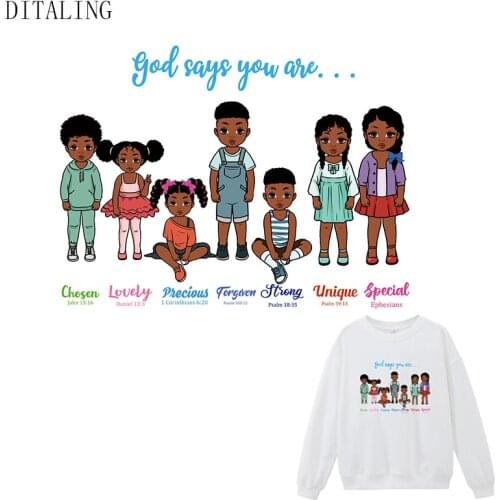 Uniqued Black Kids Patches On Clothing Black Boy Thermal Sticker Iron On Transfers Patches On T-Shirt Hoodies Afro Girl Stickers