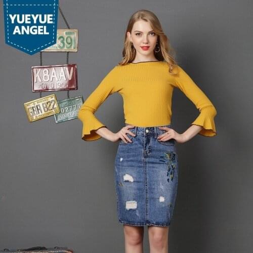 Spring New Large Denim Skirt Embroidery Hole Ripped Sexy Open Split Package Hip Skirt Female Jean Saia Falda Plus Size 4XL