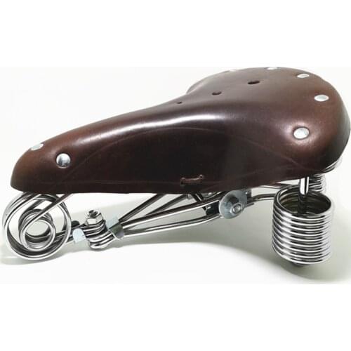 Cycling saddle vintage Oversized large Steel bow Double spring skin Genuine Leather Retro bicycle cushion 100% cowhide saddle