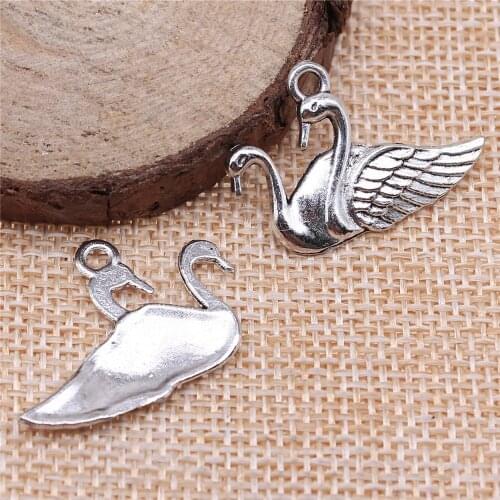 WYSIWYG 10pcs Charms Jewelry Findings DIY Accessories Swan Pendant Antique Silver Color 28x20mm