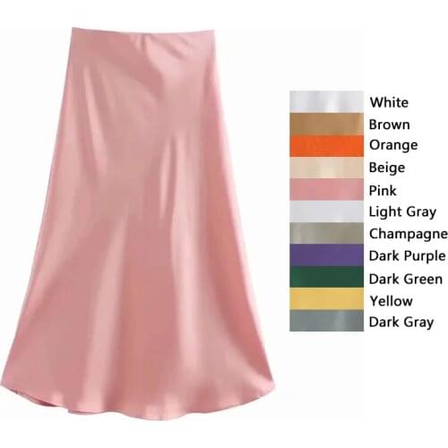 TRAF ZA Skirts Womens 2021 Elegant High-Waisted Skirt Fashion Chic Woman Clothes Multicolor Simple A-Line Skirts Office Lady