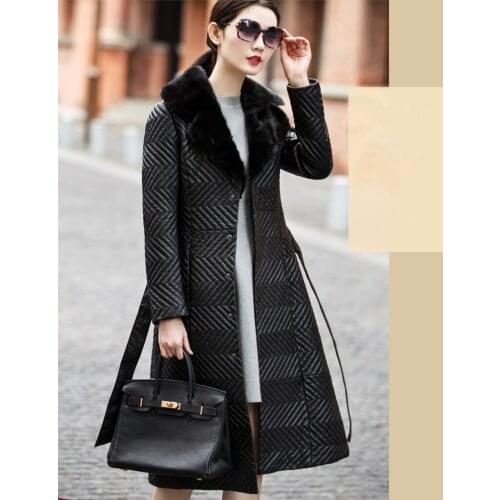2020 Womens Mink Fur Collar Sheepskin Coat Female Genuine Leather Jacket Warm Winter Women Jackets Jaqueta Couro WXF267