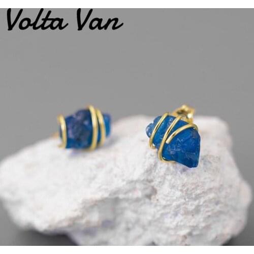 Volta Van 925 Sterling Silver Apatite Stud Earrings Irregular Handmade 2021 New Elegant Fine Jewelry Concise Trendy Earrings