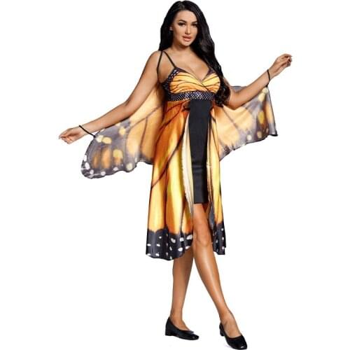 Printing Female Halloween Butterfly Wing Costumes Woman Insect Cosplay Carnival Purim Parade Nightclub Bar Role Play Party Dress