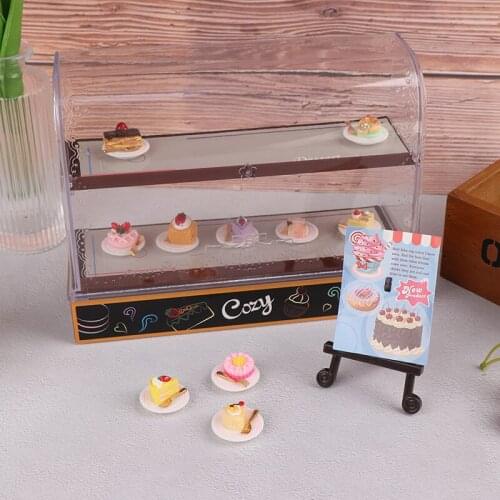 1Set 1:12 Mini Cake Counter Advertising Frame Wooden Showcase Cabinet Dollhouse Fruniture Decor