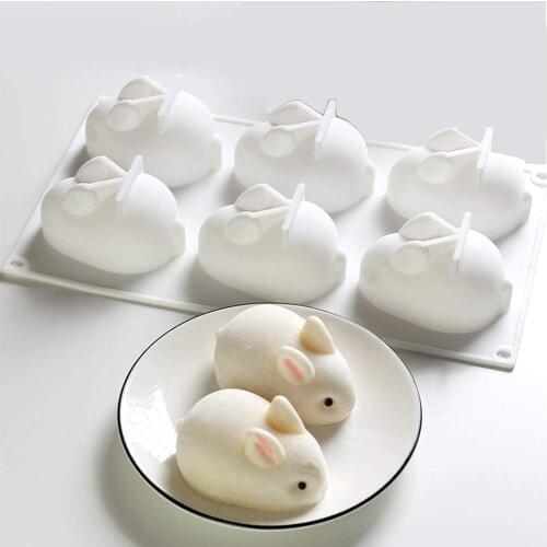 3D Easter Rabbit Bunny Silicone Mold Baking Moulds Tool Cake Decorative Chocolate Candy Candies Ice Cake Decoration(6 Cavity)