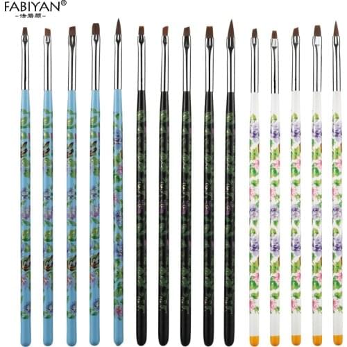 5PCS set Nail Art Brushes Wood Flower Acrylic Gel UV Polish Painting Builder DIY Salon Pen Flat Brush Kit Styling Tools Manicure