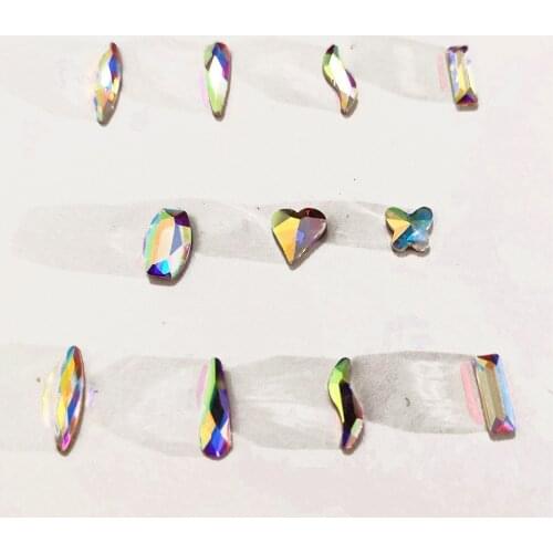 50Pcs Nail Art Diamond Strass Shaped Stone AB Glass Crystals For 3D Nails Art Decoration Charms Jewelry Horse Eye Heart Supplies