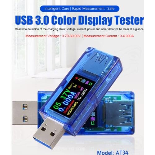 AT34 USB 3.0 color LCD Voltmeter ammeter voltage current meter multimeter battery charge power bank usb tester