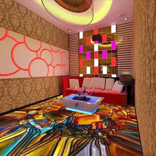 Free Shipping Colorful parquet abstract floor stereo self-adhesive anti-skidding moisture-proof living room conference wallpaper