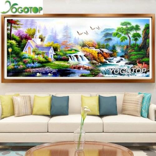 Large village Full Drill 5D DIY Diamond Painting Waterfall house animal 3D Embroidery mosaic diamond 5d Decor landscape YY2600